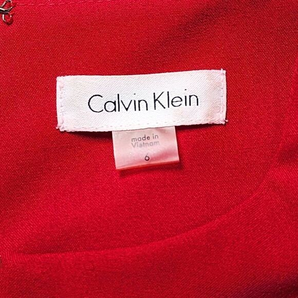 Calvin Klein Red Sheath Dress Zipper Front Sleeveless Size 6 Polyester Stretch - Picture 7 of 7